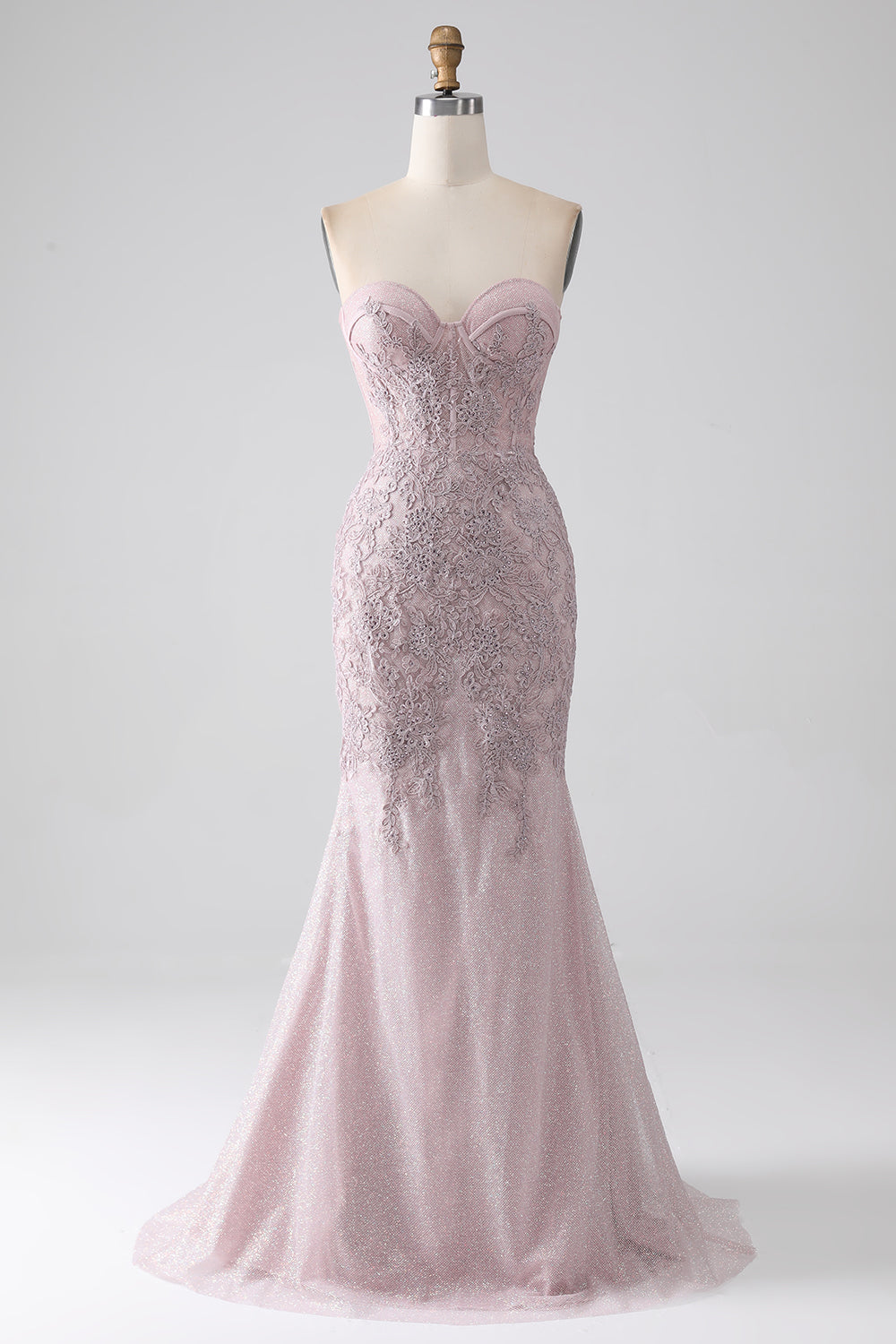 Sparkly Blush Strapless Mermaid Corset Prom Dress with Appliques