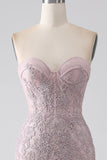 Sparkly Blush Strapless Mermaid Corset Prom Dress with Appliques