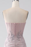 Sparkly Blush Strapless Mermaid Corset Prom Dress with Appliques