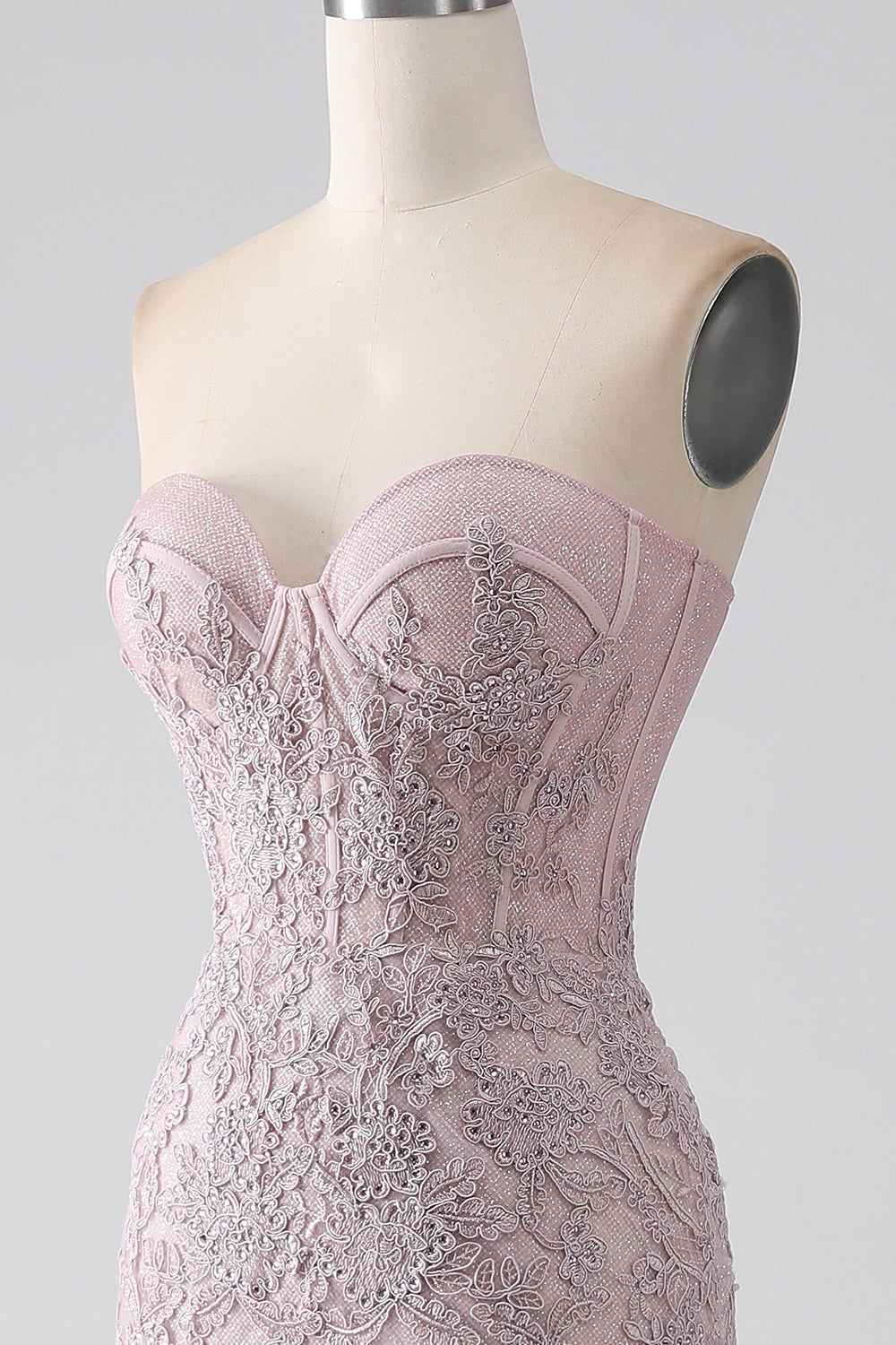 Sparkly Blush Strapless Mermaid Corset Prom Dress with Appliques