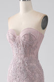 Sparkly Blush Strapless Mermaid Corset Prom Dress with Appliques
