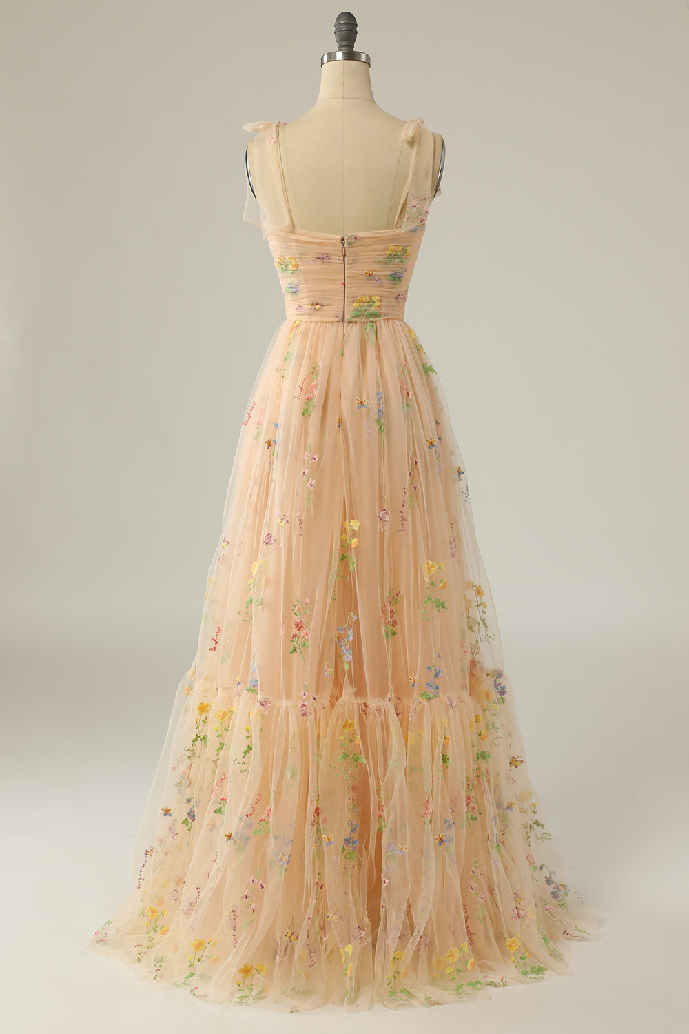 Green A Line Spaghetti Straps Long Prom Dress With Embroidery