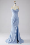 Sparkly Light Blue Mermaid Sequin Long Prom Dress with Slit
