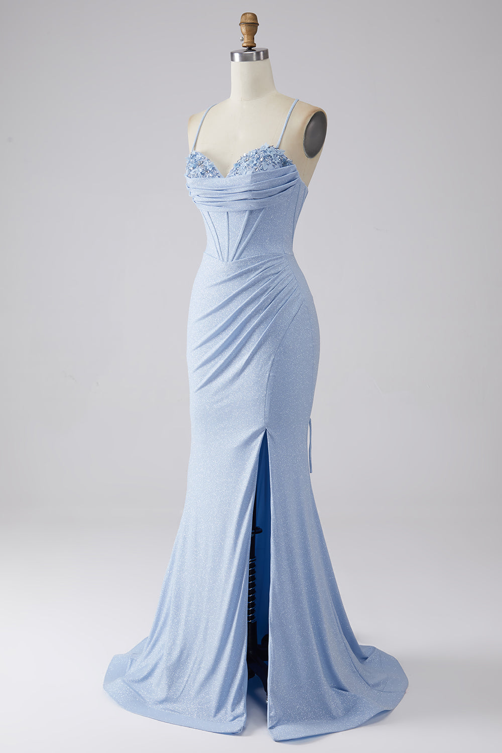 Sparkly Light Blue Mermaid Sequin Long Prom Dress with Slit