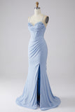 Sparkly Light Blue Mermaid Sequin Long Prom Dress with Slit