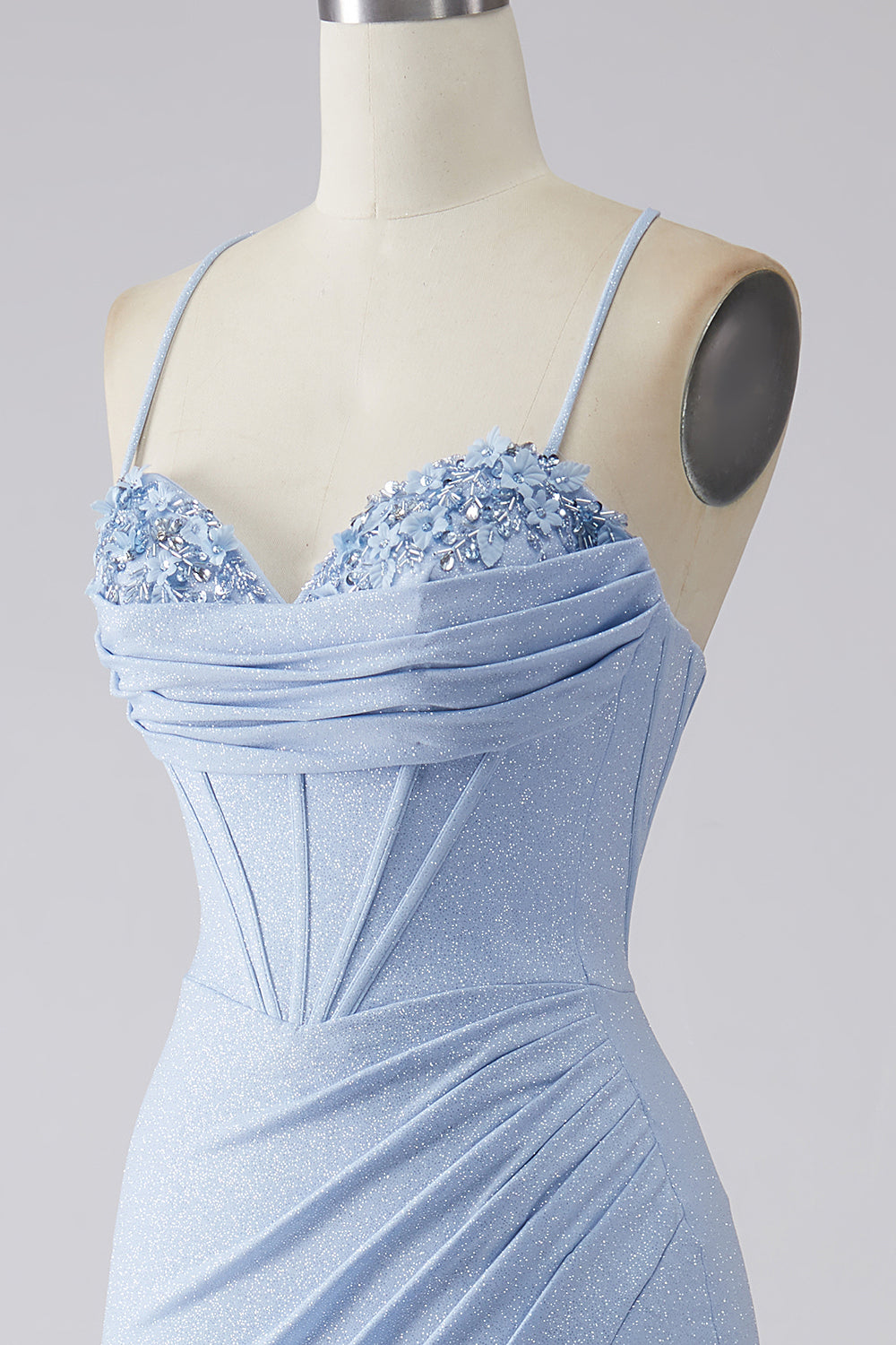 Sparkly Light Blue Mermaid Sequin Long Prom Dress with Slit