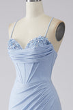 Sparkly Light Blue Mermaid Sequin Long Prom Dress with Slit