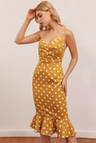 Yellow Mermaid Spaghetti Straps White Polka Dots Dress