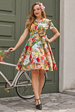 Vintage Print 1950s Swing Dress