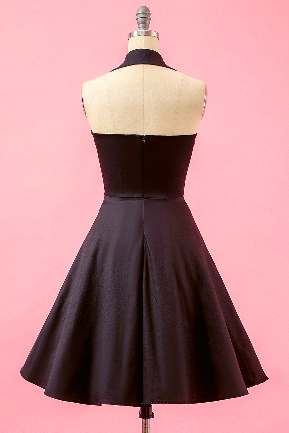 Black Patchwork V Neck Swing Party Dress