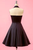 Black Patchwork V Neck Swing Party Dress