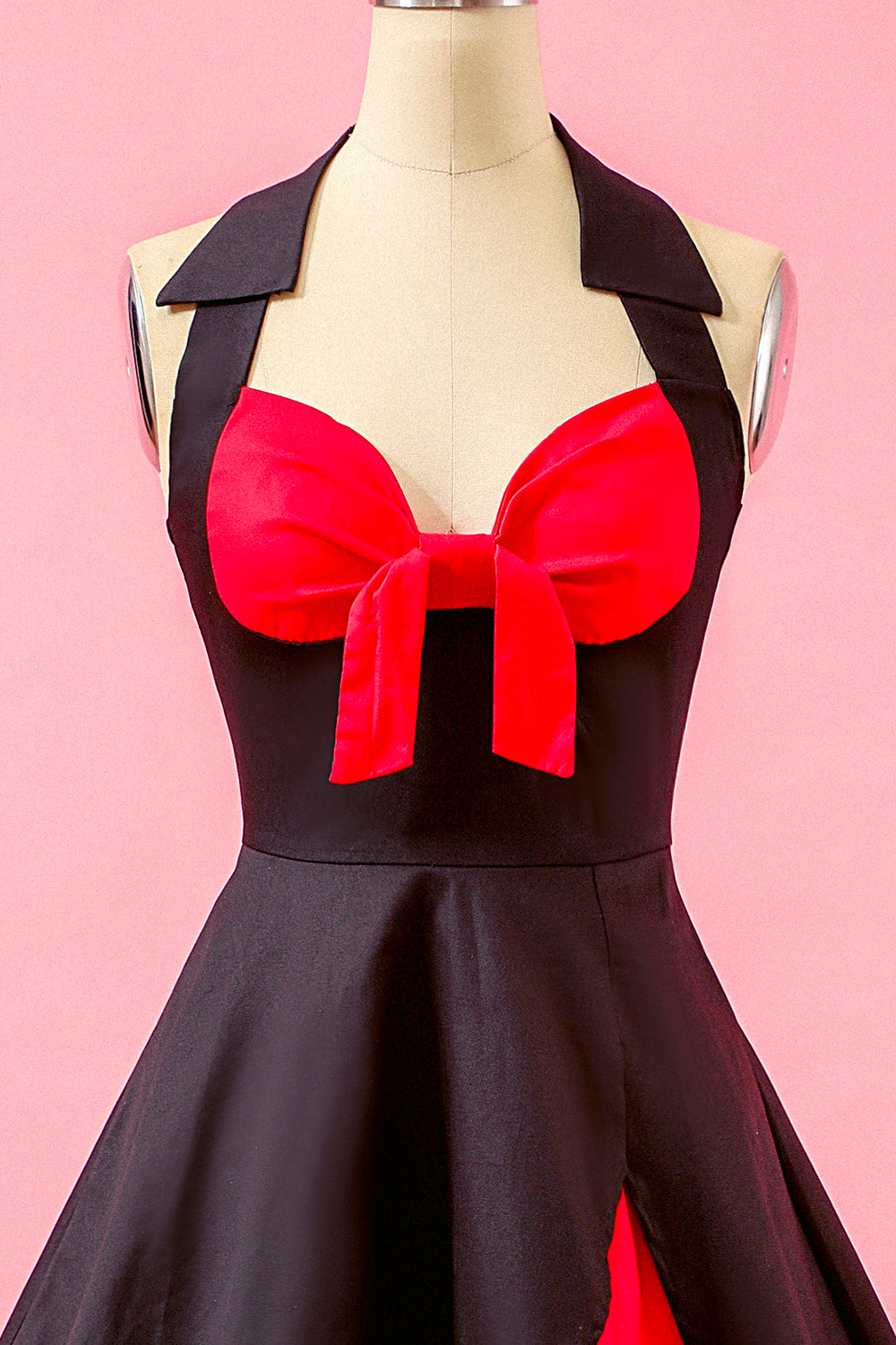 Black Patchwork V Neck Swing Party Dress