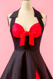 Black Patchwork V Neck Swing Party Dress