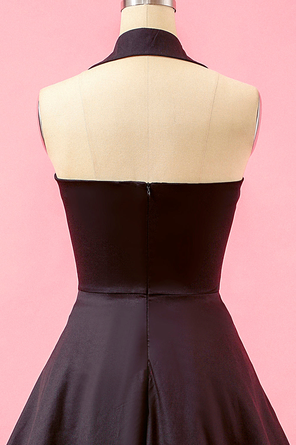 Black Patchwork V Neck Swing Party Dress