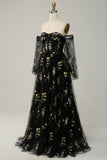 Black Off The Shoulder Long Sleeves A-Line Prom Dress