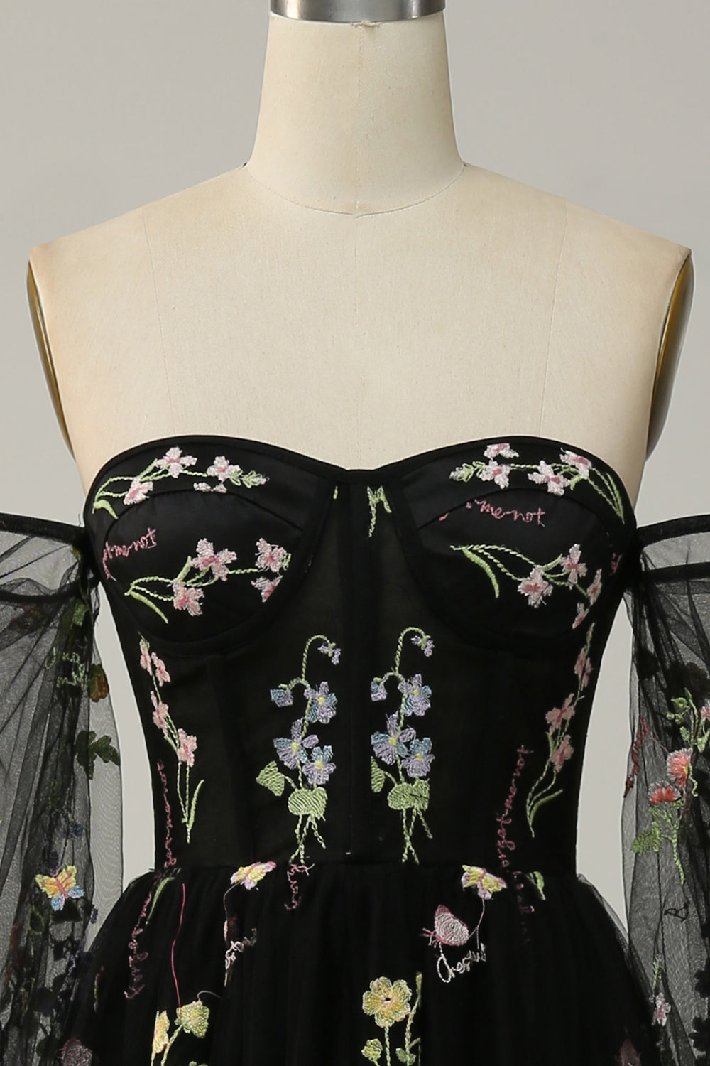 Black Off The Shoulder Long Sleeves A-Line Prom Dress