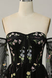 Black Off The Shoulder Long Sleeves A-Line Prom Dress