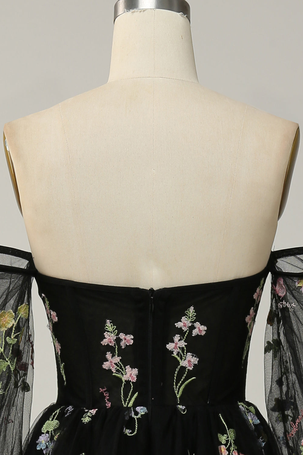 Black Off The Shoulder Long Sleeves A-Line Prom Dress
