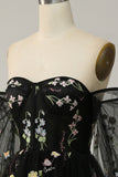 Black Off The Shoulder Long Sleeves A-Line Prom Dress