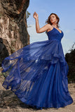 A Line Spaghetti Straps Navy Plus Size Prom Dress