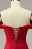 Mermaid Off the Shoulder Burgundy Plus Size Prom Dress with Split Front