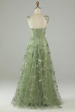 Green Corset Long Tulle Prom Dress with 3D Butterflies