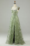 Green Corset Long Tulle Prom Dress with 3D Butterflies