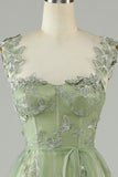 Green Corset Long Tulle Prom Dress with 3D Butterflies