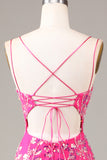Hot Pink Sequins & Beaded Mermaid Prom Dress with Slit