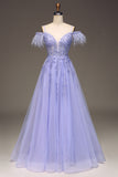 A-Line Cold Shoulder Lilac Corset Prom Dress with Appliques