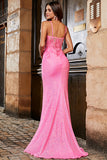 Pink Spaghetti Straps Glitter Sequin Mermaid Prom Dress with Slit