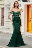 Dark Green Mermaid Off The Shoulder Prom Dress with Ruffles