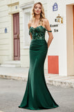 Dark Green Mermaid Off The Shoulder Prom Dress with Ruffles