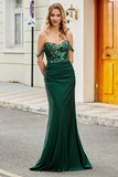 Dark Green Mermaid Off The Shoulder Prom Dress with Ruffles