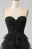 Glitter Sweetheart Black Corset Prom Dress with Slit