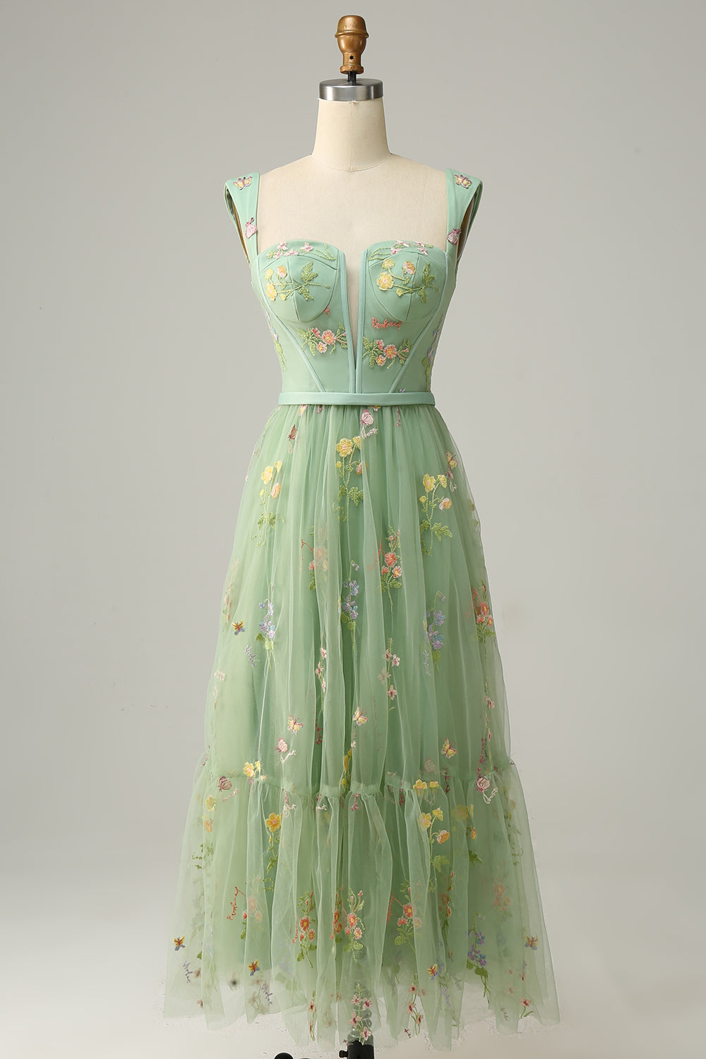 Princess A Line Champagne Long Prom Dress with Embroidery