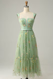 Princess A Line Champagne Long Prom Dress with Embroidery