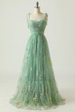 Green Long Prom Dress With Embroidery