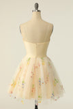 Champagne Tulle Spaghetti Straps A-line Homecoming Dress with Embroidery
