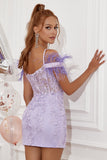 Lavender Off the Shoulder Homecoming Dress with Feathers