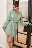 Green Wrap Style Homecoming Dress with Long Sleeves
