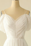 White Off the Shoulder Tulle Wedding Dress