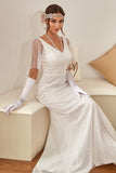 Mermaid White V-Neck Wedding Dress