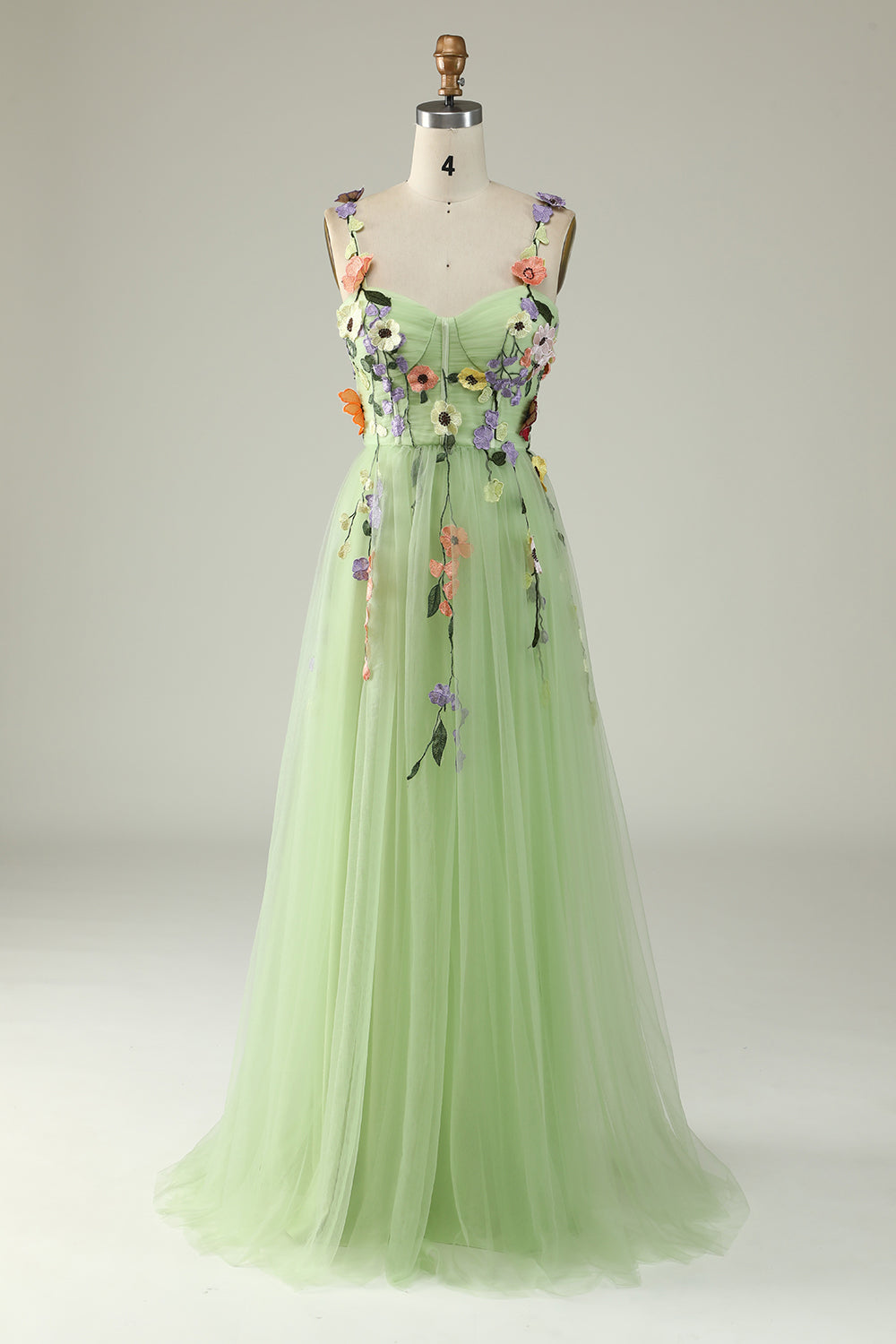 A Line Spaghetti Straps Purple Prom Dress With 3D Flowers