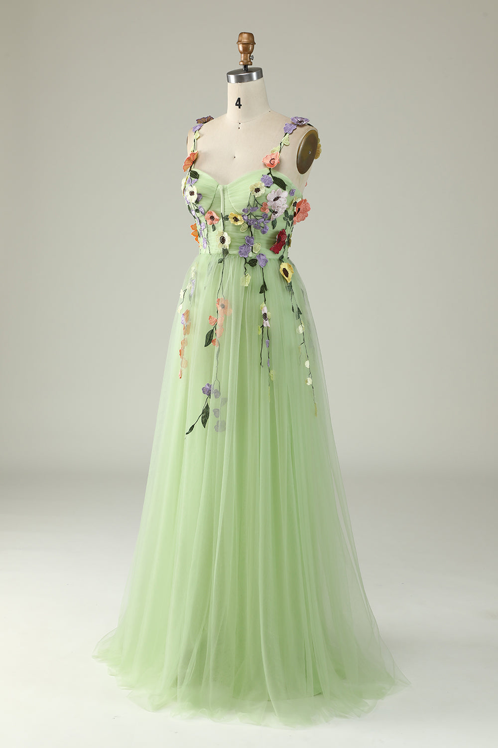 A Line Spaghetti Straps Purple Prom Dress With 3D Flowers