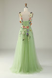 A Line Spaghetti Straps Purple Prom Dress With 3D Flowers