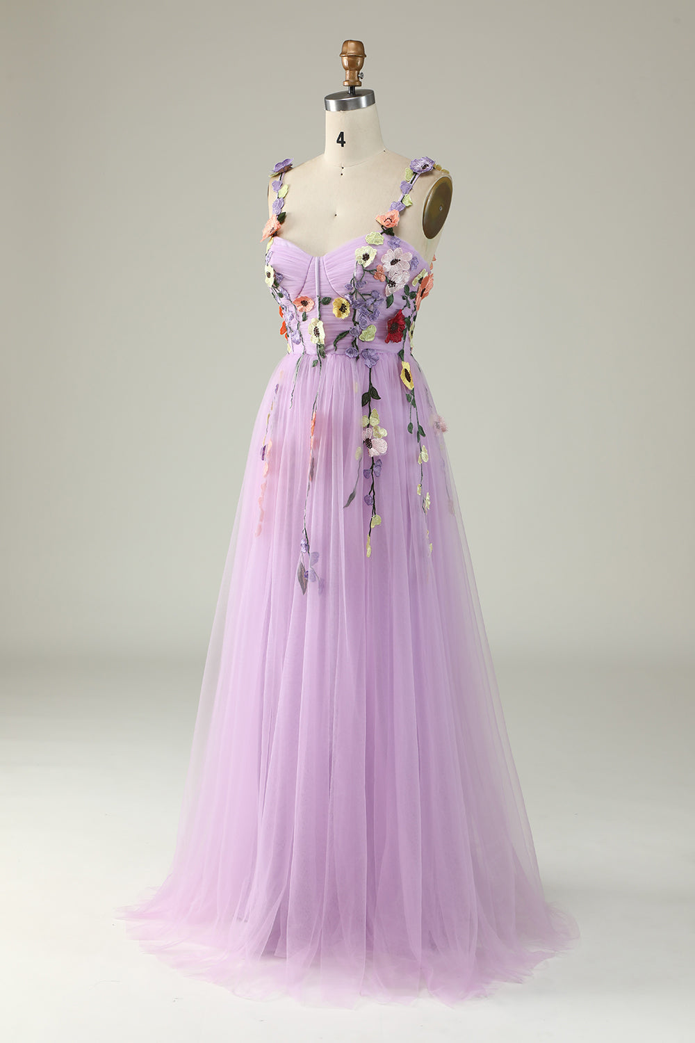 A Line Spaghetti Straps Purple Prom Dress With 3D Flowers