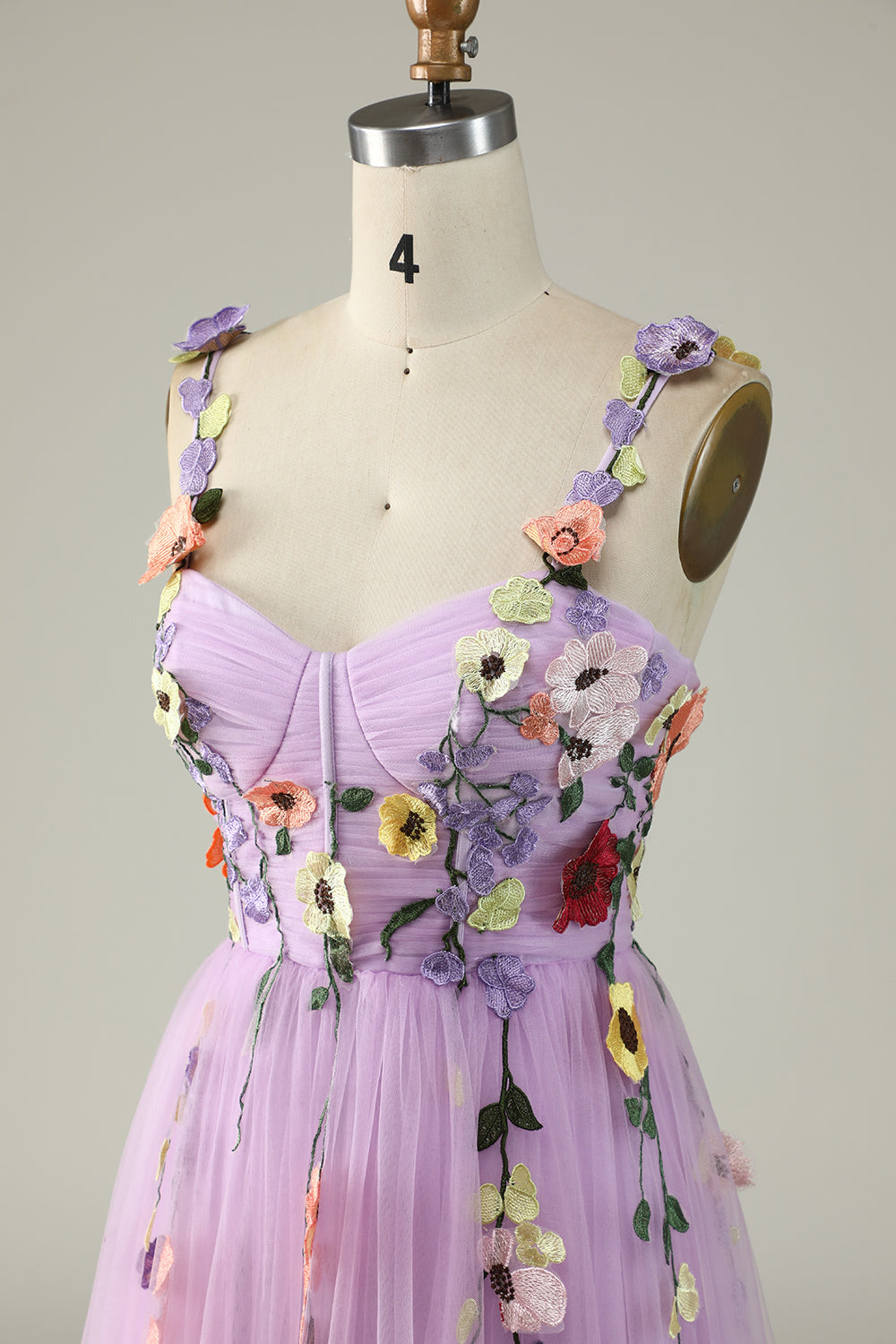 A Line Spaghetti Straps Purple Prom Dress With 3D Flowers