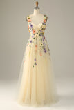 A Line Spaghetti Straps Purple Prom Dress With 3D Flowers