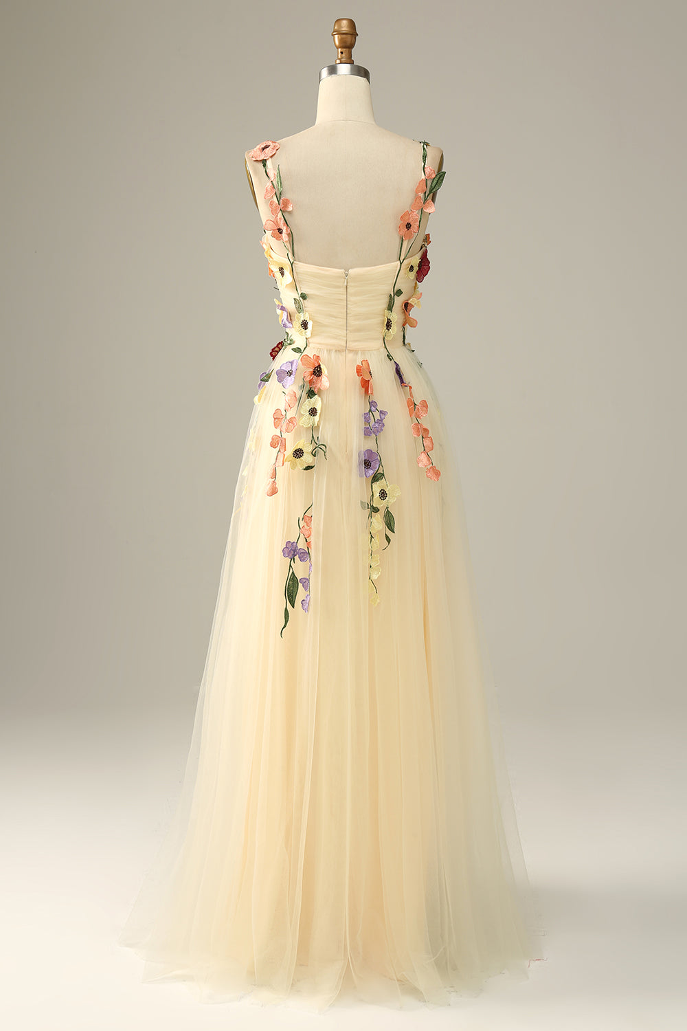 A Line Spaghetti Straps Purple Prom Dress With 3D Flowers